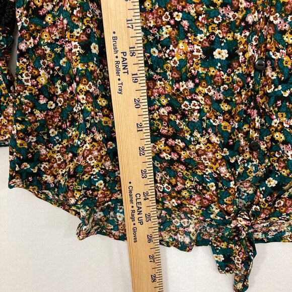 New Unique Spectrum size 1X Colorful Distsy Floral Tie Front Boho Button Down - Picture 6 of 10
